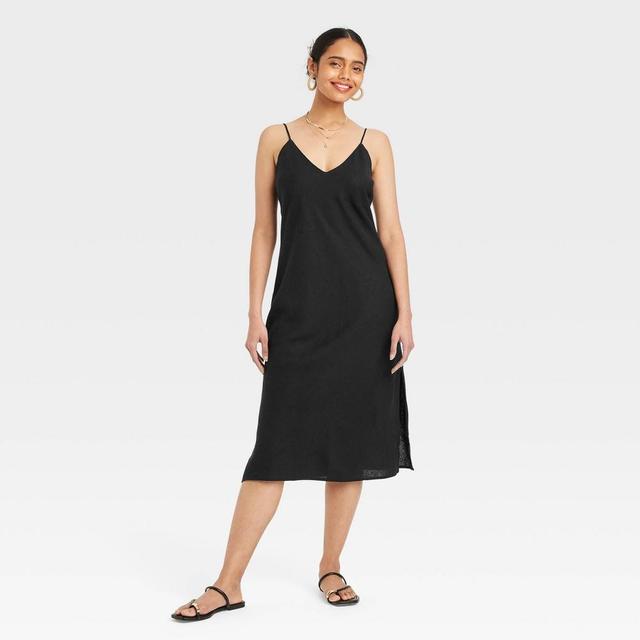 Womens Linen Slip Dress - A New Day Black XL Product Image