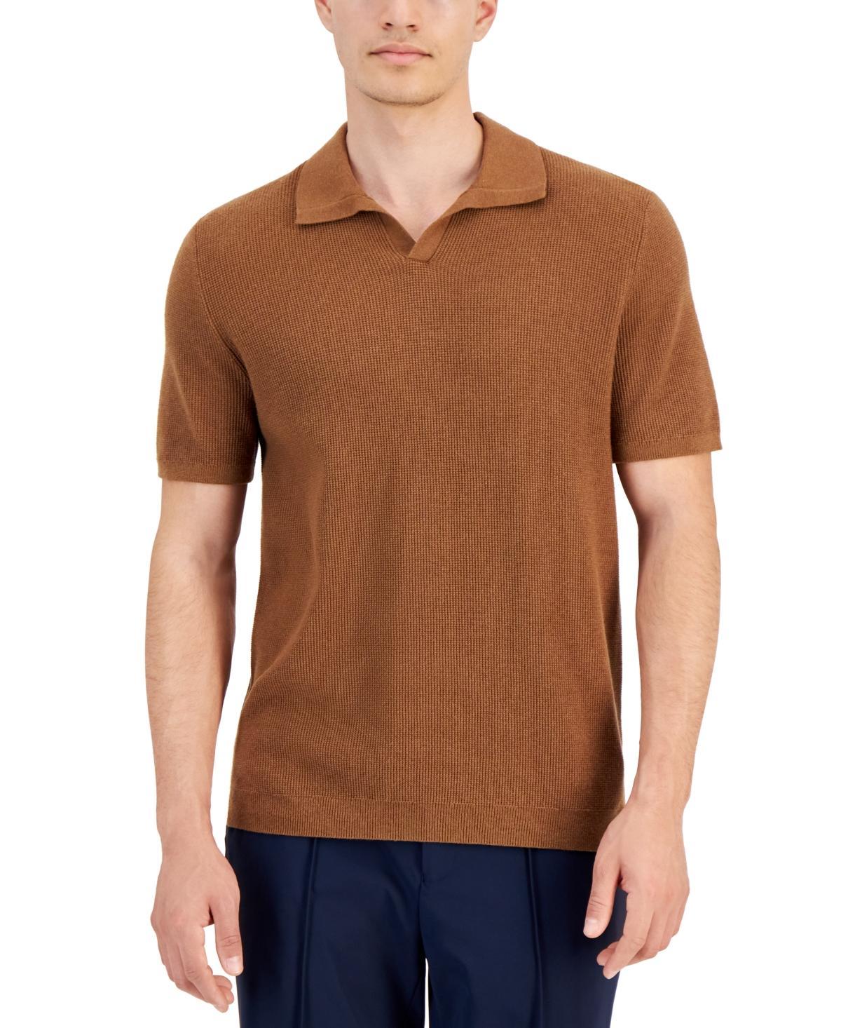 Alfani Mens Textured Waffle-Knit Short Sleeve Open Collar Polo Sweater, Created for Macys Product Image