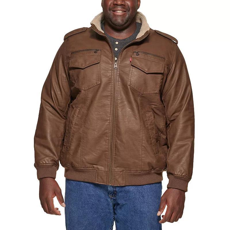 Big & Tall Levis Faux Leather Sherpa Lined Bomber Jacket, Mens Product Image