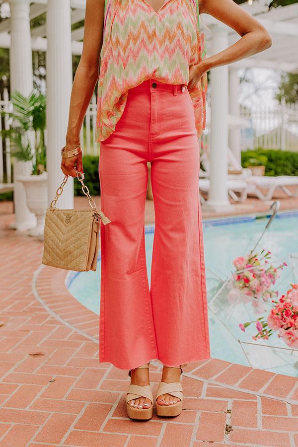 The Adriana High Waist Wide Leg Jean in Coral Pink Product Image