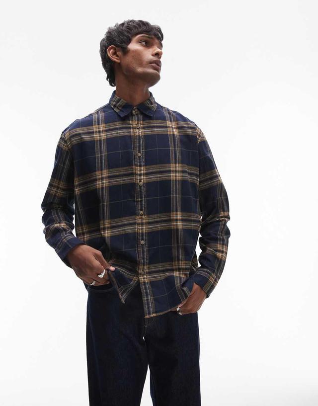 Selected Homme oversized shirt in navy yellow check Product Image