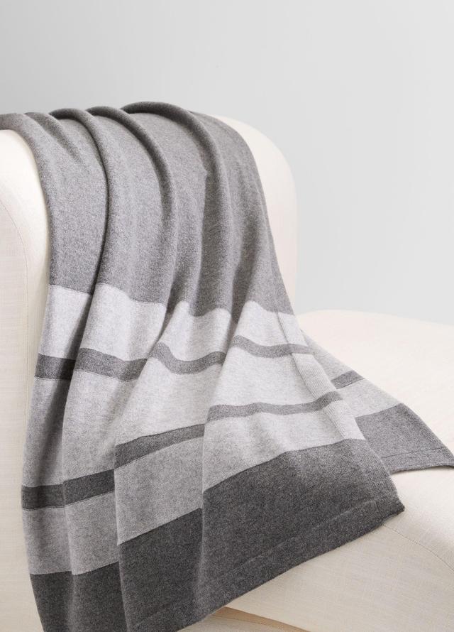 Womens Cashmere Jersey Stripe Throw, Medium Heather Grey Vince Product Image