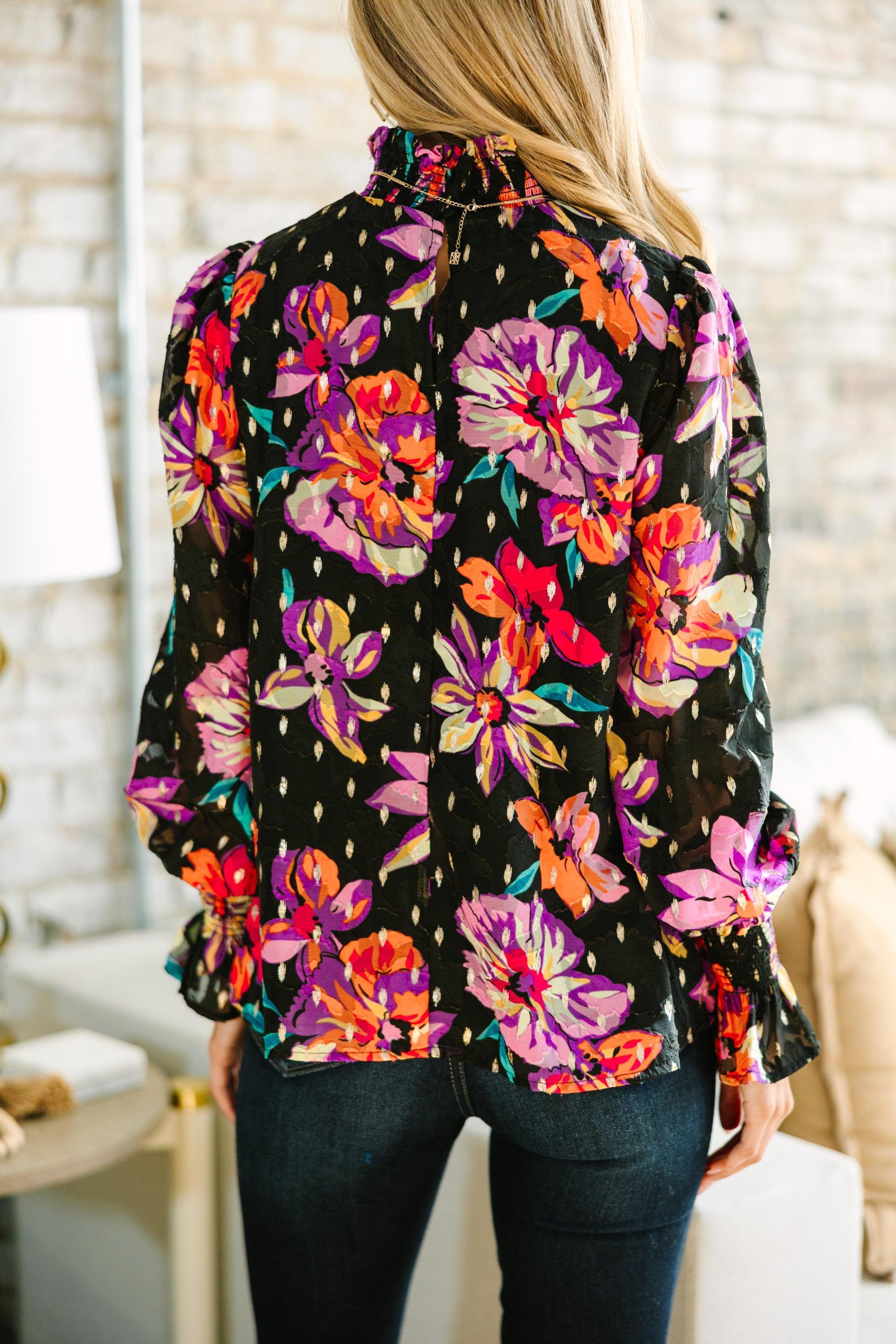 Fate: Keep It Up Black Floral Blouse Female Product Image