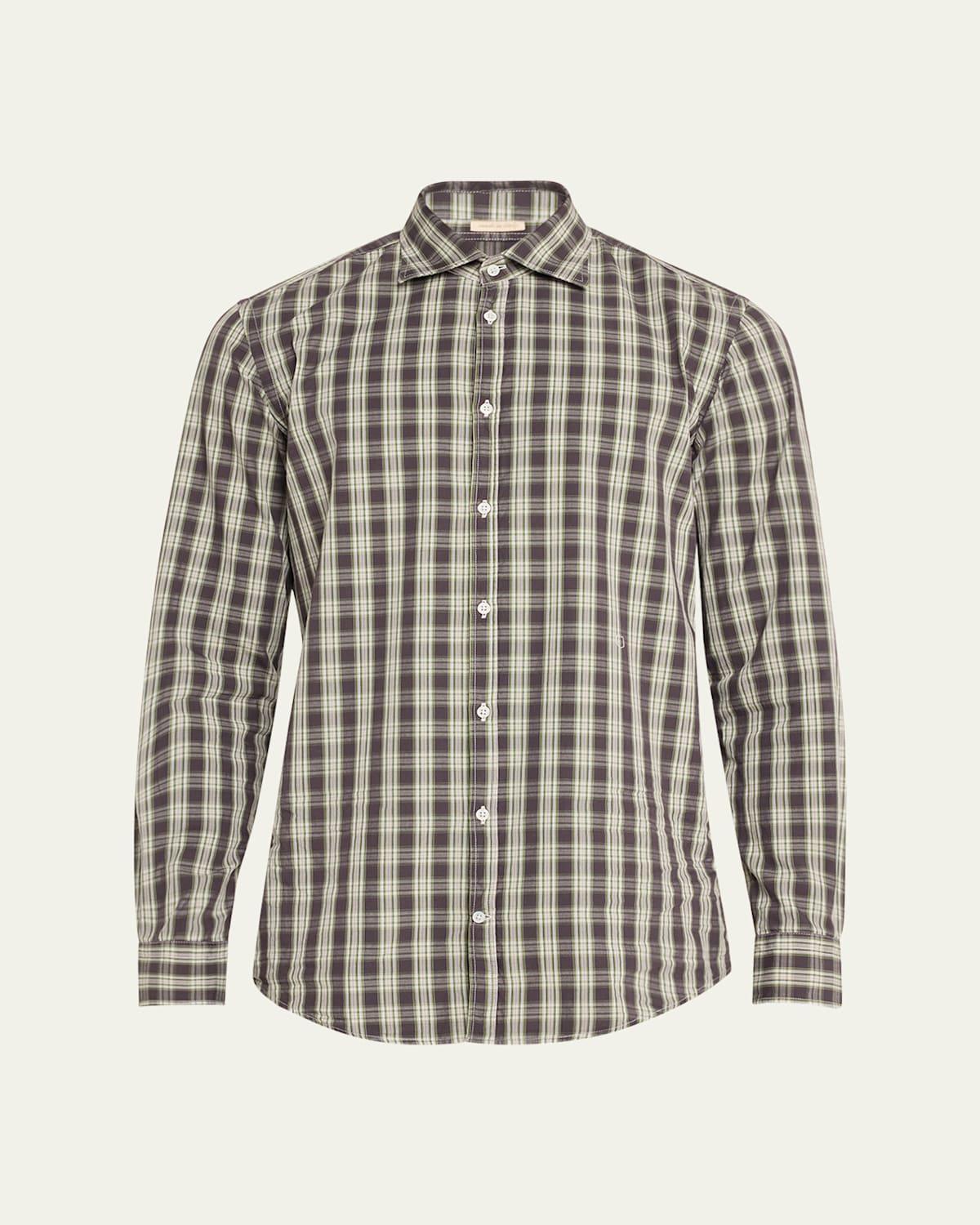 Mens Cotton Plaid Casual Button-Down Shirt Product Image