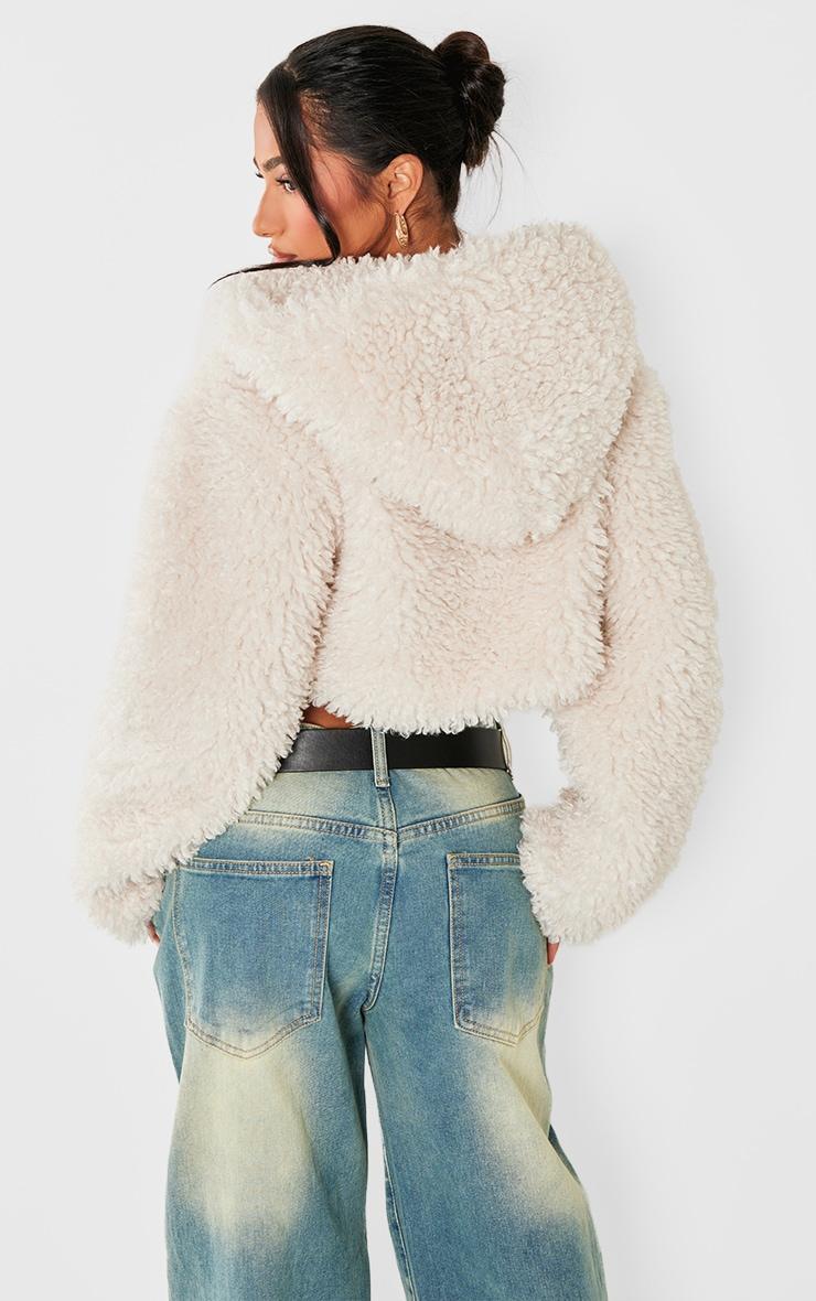 Petite Cream Faux Fur Hooded Cropped Coat Product Image