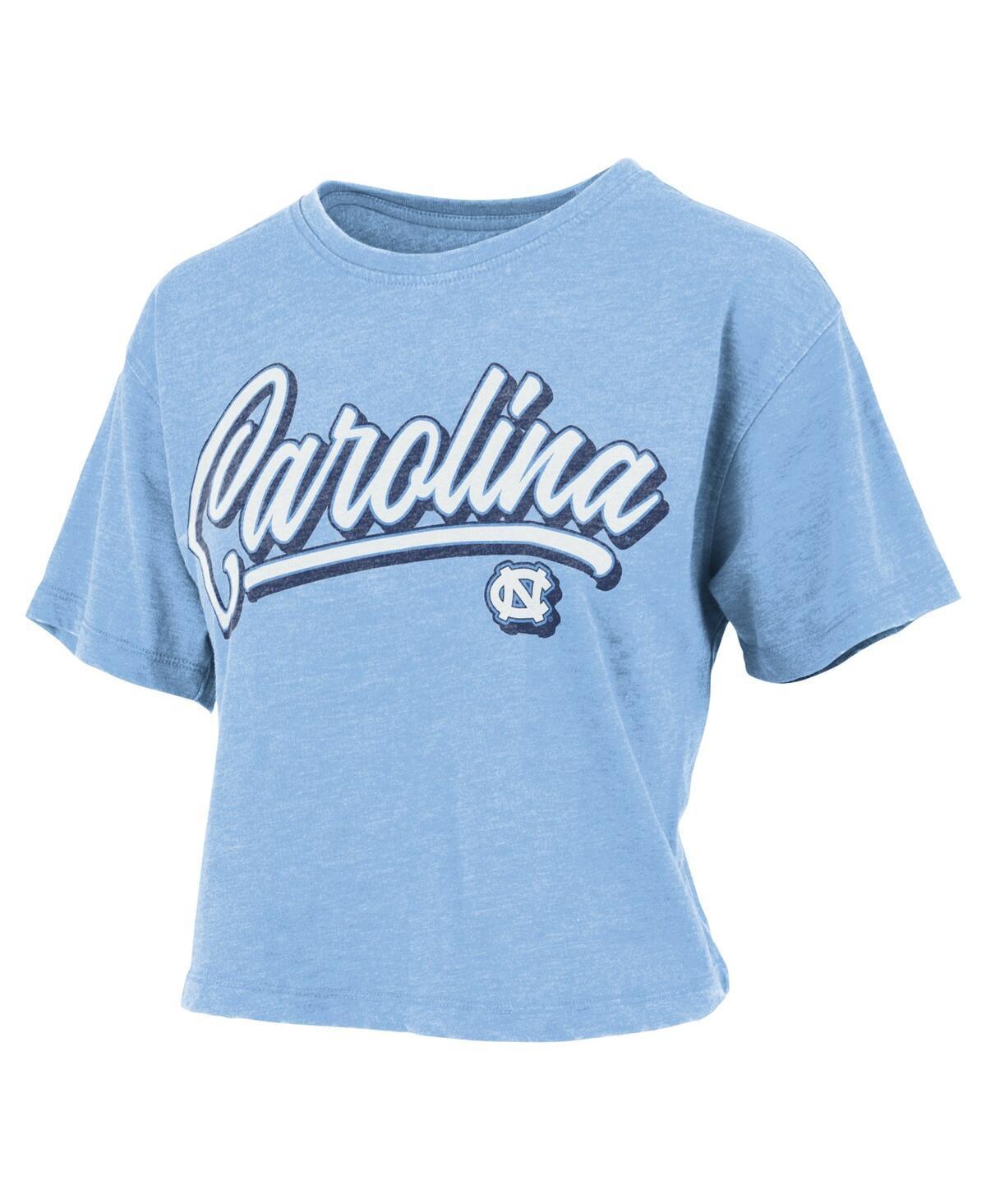 Womens Pressbox Carolina Blue Distressed North Carolina Tar Heels Team Script Harlow Vintage-Like Waist Length T-shirt Product Image