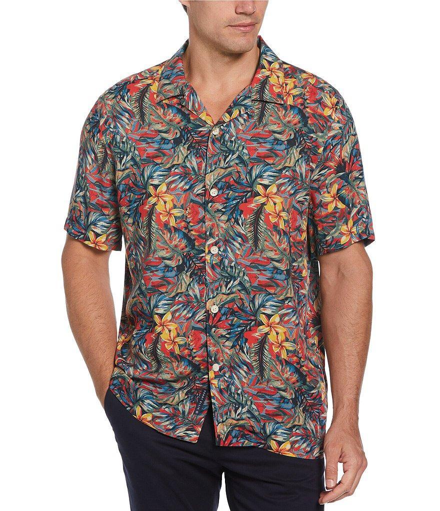 Perry Ellis Tropical Print Short Sleeve Woven Camp Shirt Product Image