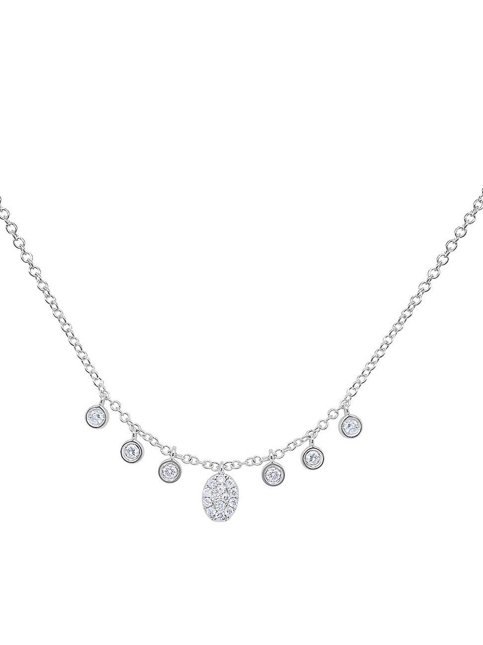 Womens 14K-White-Gold & .16 TCW Diamond Disc Necklace Product Image