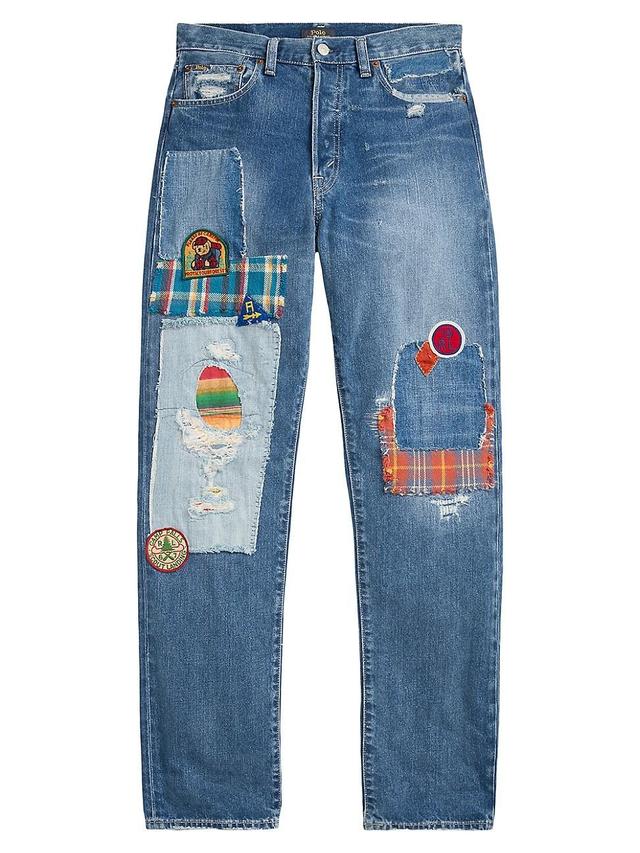 Womens Embroidered Distressed Wide-Leg Jeans Product Image