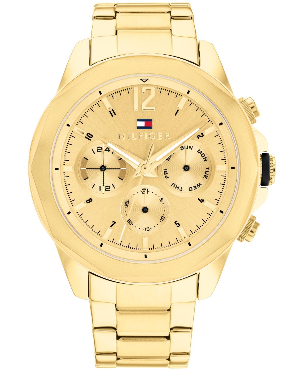 Tommy Hilfiger Mens Multifunction Gold-Tone Stainless Steel Bracelet Watch 46mm - Gold Product Image