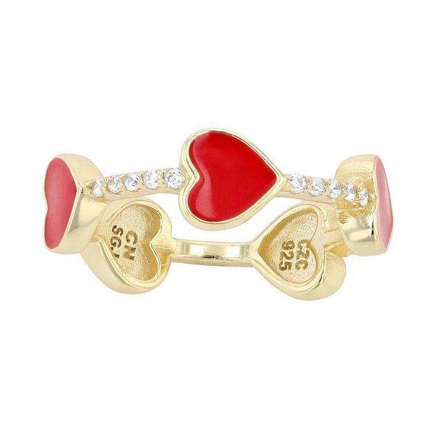 14k Gold Over Silver Cubic Zirconia Enamel Heart Stacking Ring, Womens, Red Product Image