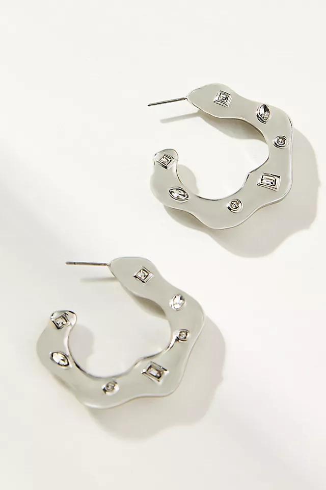 Medium Wavy Stone Hoop Earrings Product Image