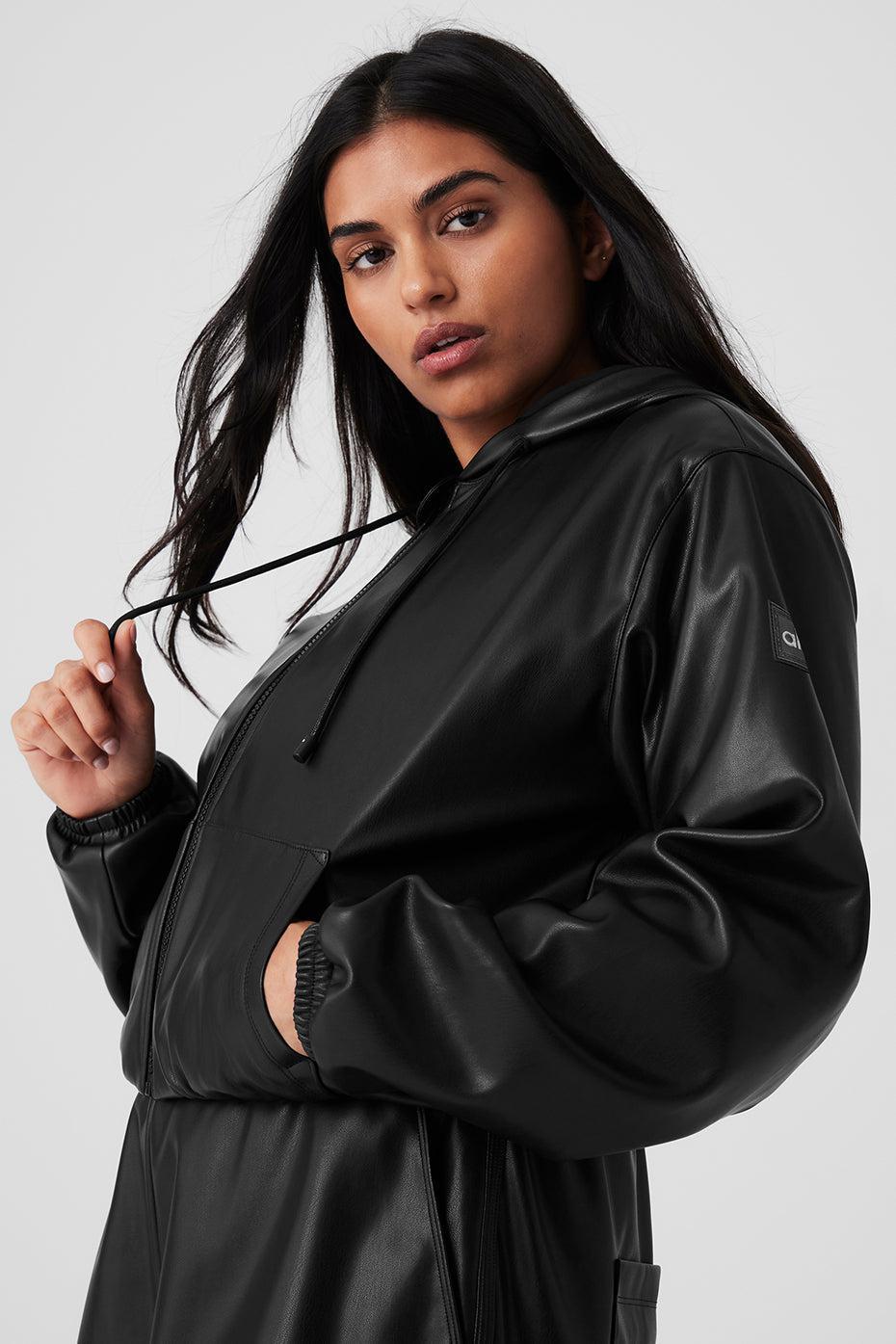 Faux Leather Power Hour Full Zip Cropped Jacket - Black Female Product Image