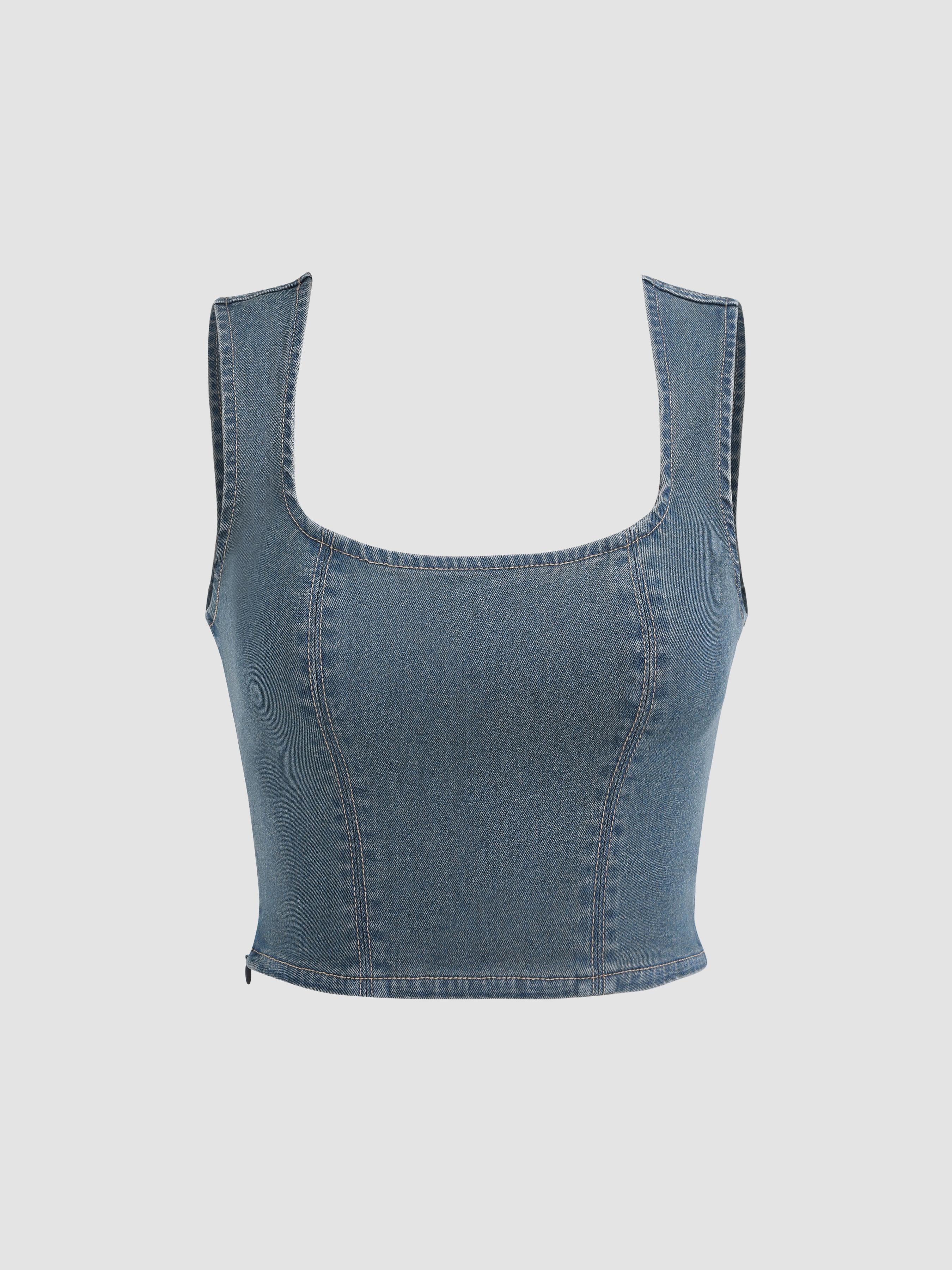 Denim Stitch Zip Up Tank Top Product Image