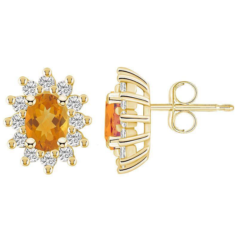 Alyson Layne 14k Gold Oval Citrine 3/4 Carat T.W. Diamond Halo Stud Earrings, Womens Product Image