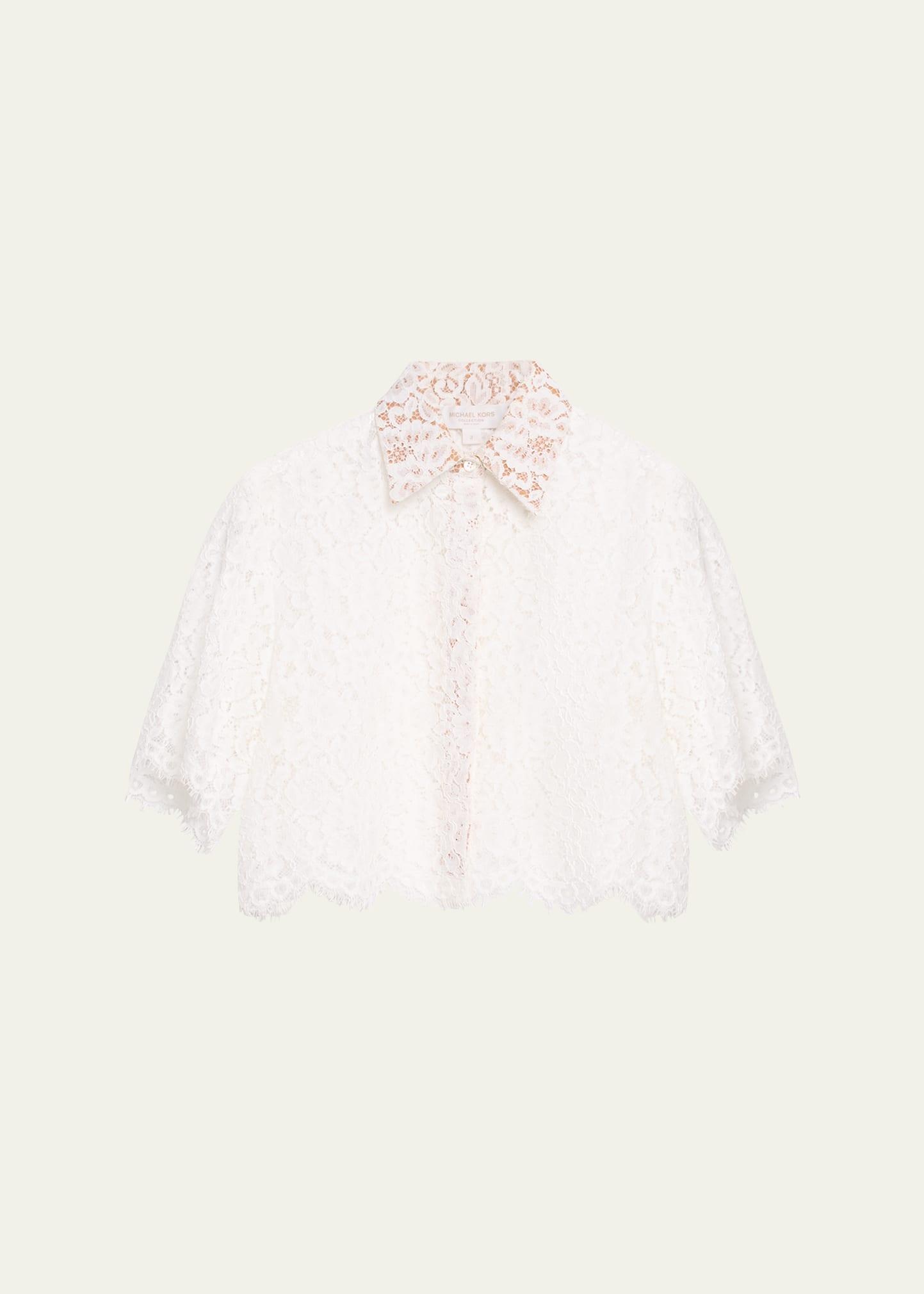 Womens Crop Lace-Trim Shirt Product Image