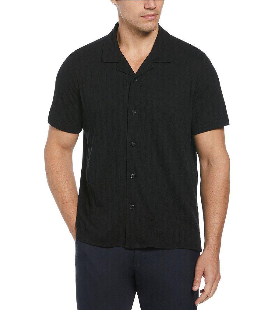 Perry Ellis Textured Stripe Jacquard Short Sleeve Woven Camp Shirt Product Image