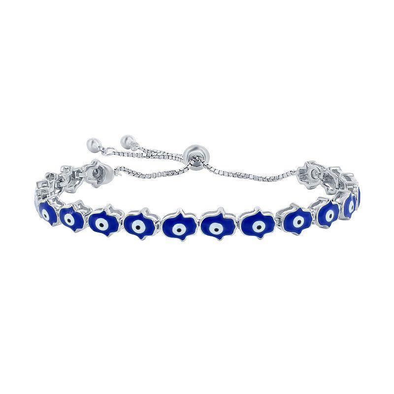 Argento Bella Sterling Silver Blue Enamel Evil Eye Hamsa Bracelet, Womens Product Image