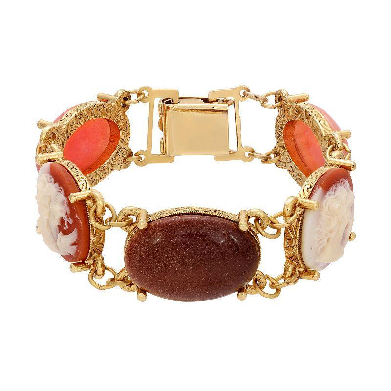 1928 Gold Tone Cameo Link Bracelet, Womens, Orange Product Image