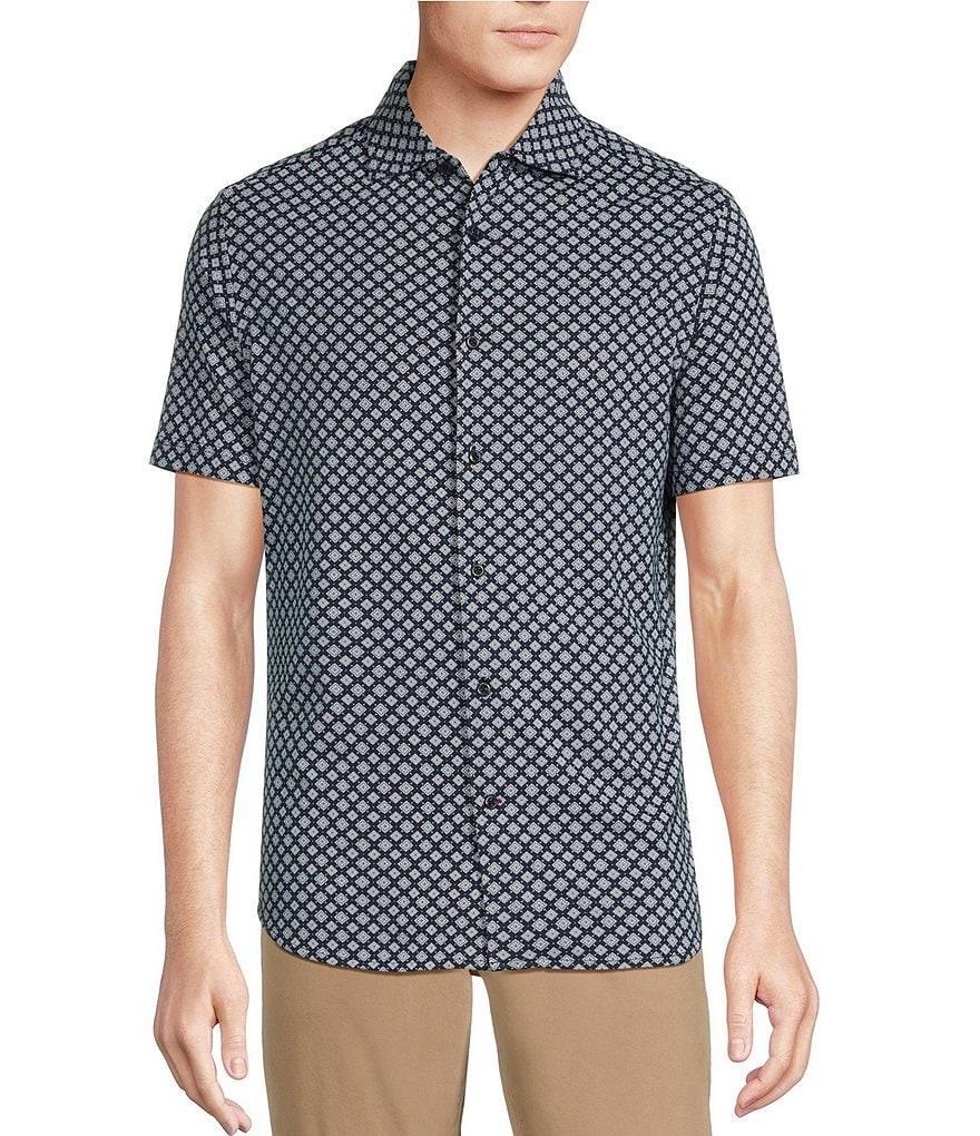 Cremieux Blue Label Classic Fit Medallion Print Short Sleeve Jersey Coatfront Shirt Product Image