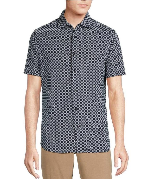 Cremieux Blue Label Classic Fit Medallion Print Short Sleeve Jersey Coatfront Shirt Product Image