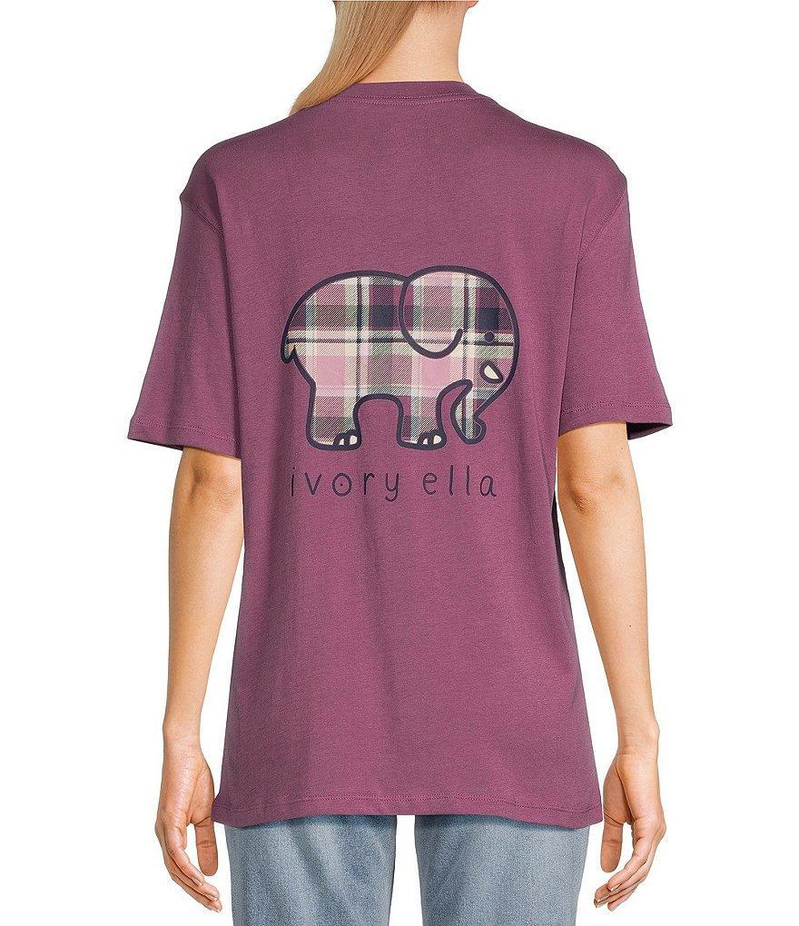 Ivory Ella Pretty Plaid Elephant Short Sleeve Graphic T-Shirt Product Image