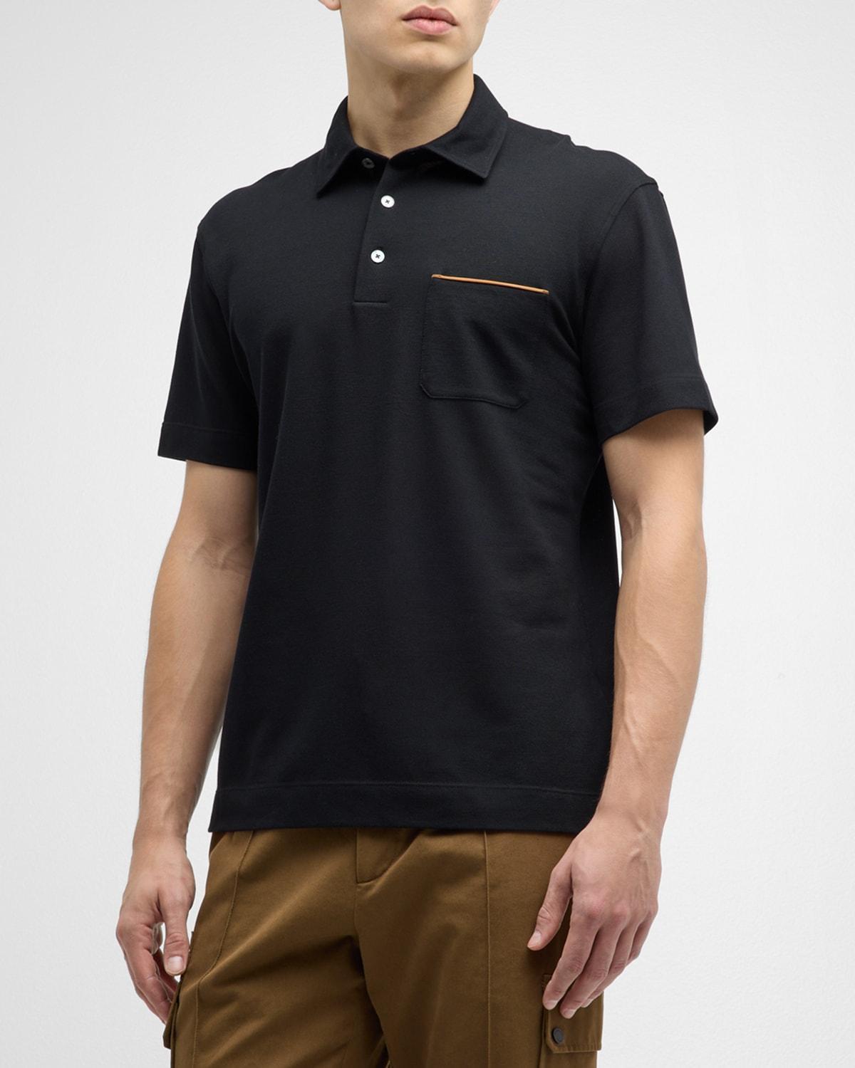 Mens Cotton Polo Shirt with Leather-Trim Pocket Product Image