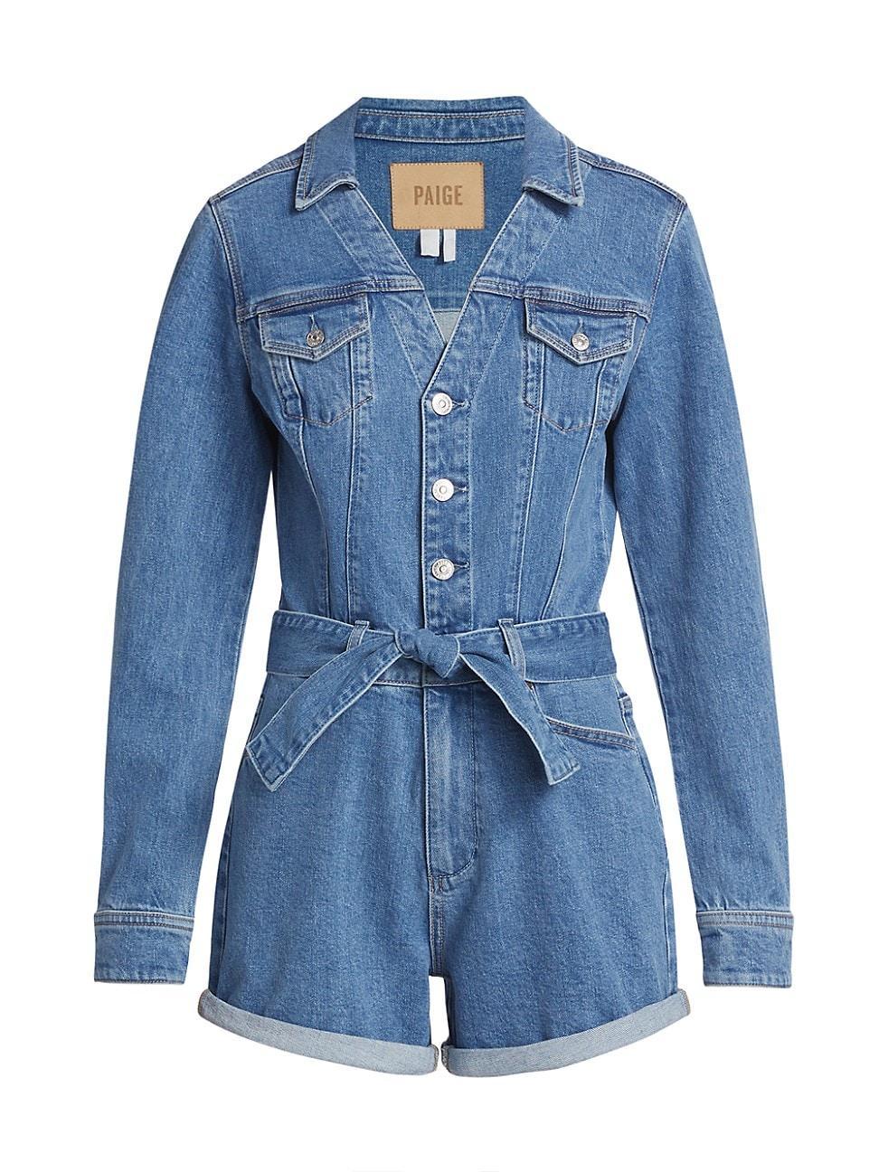 Womens Maggy Long-Sleeve Denim Romper Product Image