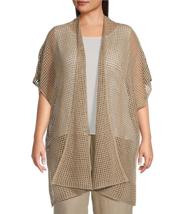 Eileen Fisher Plus Size Delave Organic Linen Short Sleeve Open-Front Cardigan Product Image