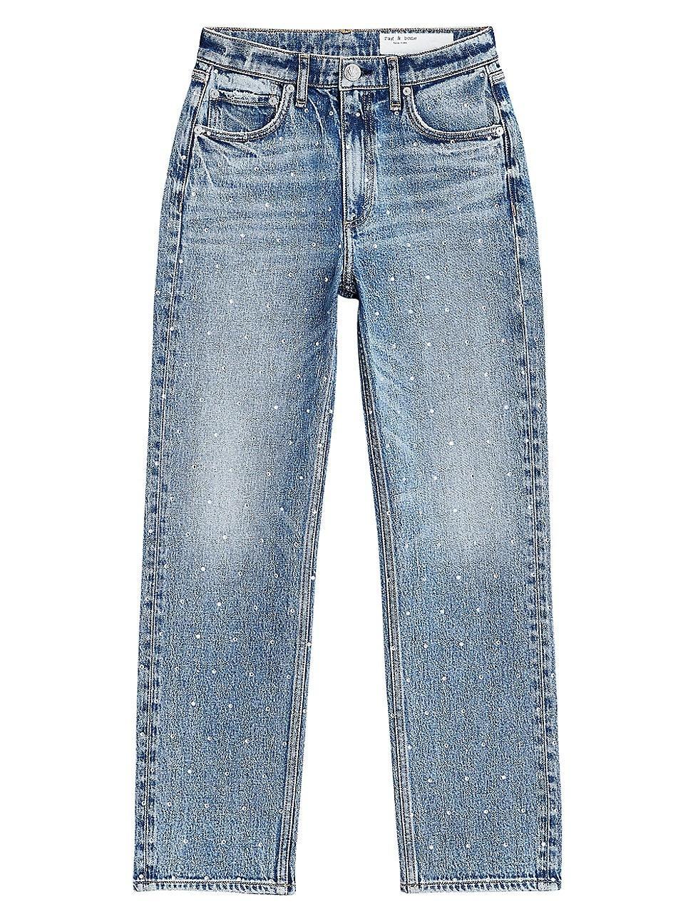 Womens Harlow Jeweled Mid-Rise Straight Ankle Jeans Product Image