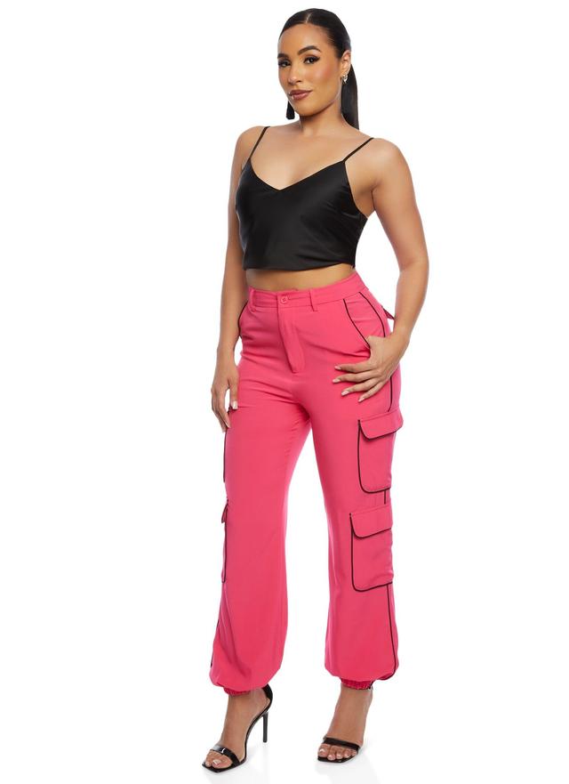 Womens Crepe Knit Contrast Piping Cargo Joggers Product Image