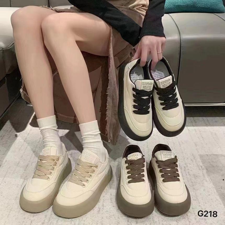 Platform Lace-Up Faux Leather Sneakers Product Image