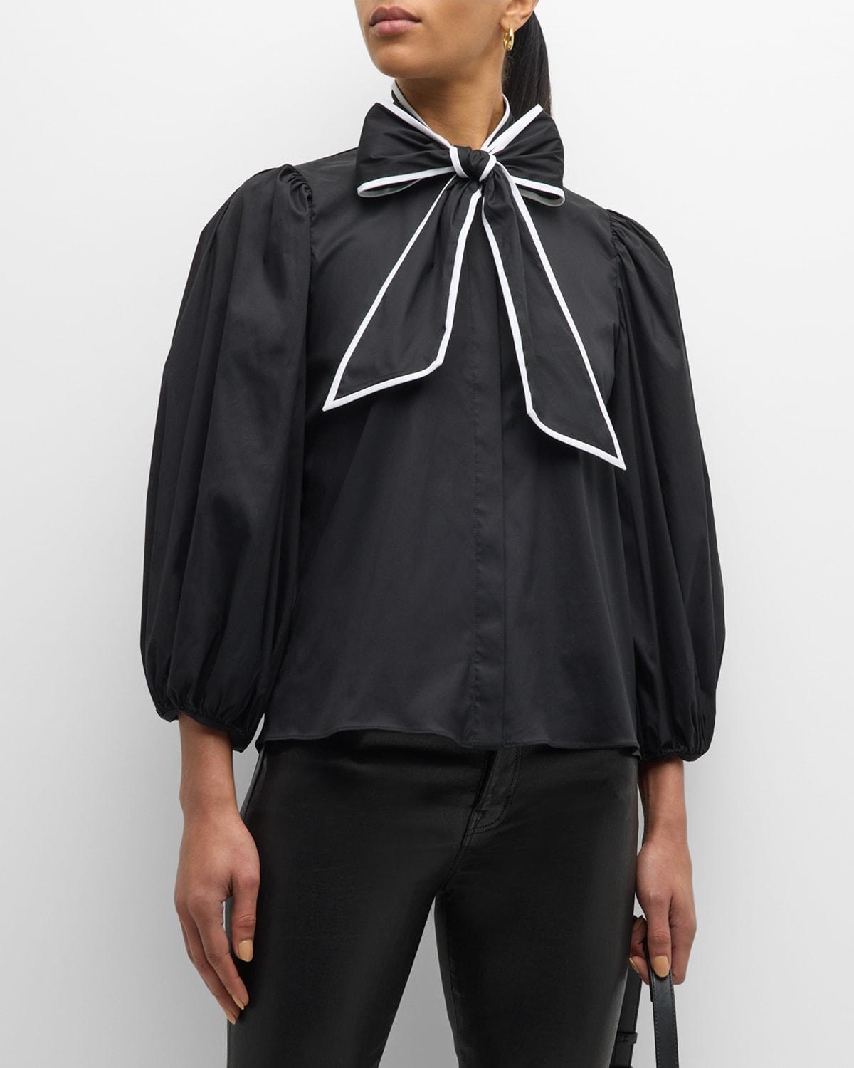 Lou Bowtie Button-Front Poplin Blouse Product Image