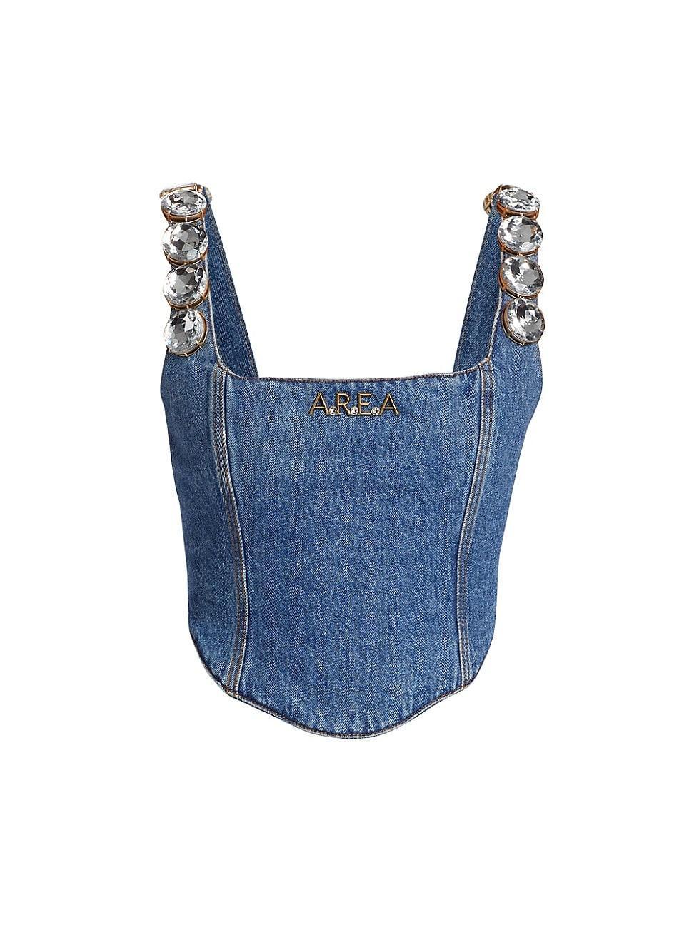 Womens Jumbo Crystal Denim Corset Top Product Image