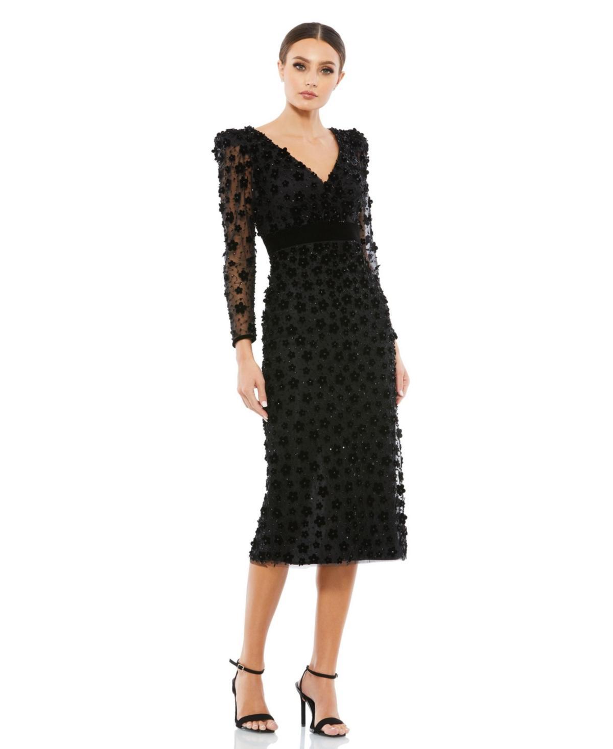 Womens Embellished V-Neck Long-Sleeve Midi-Dress Product Image