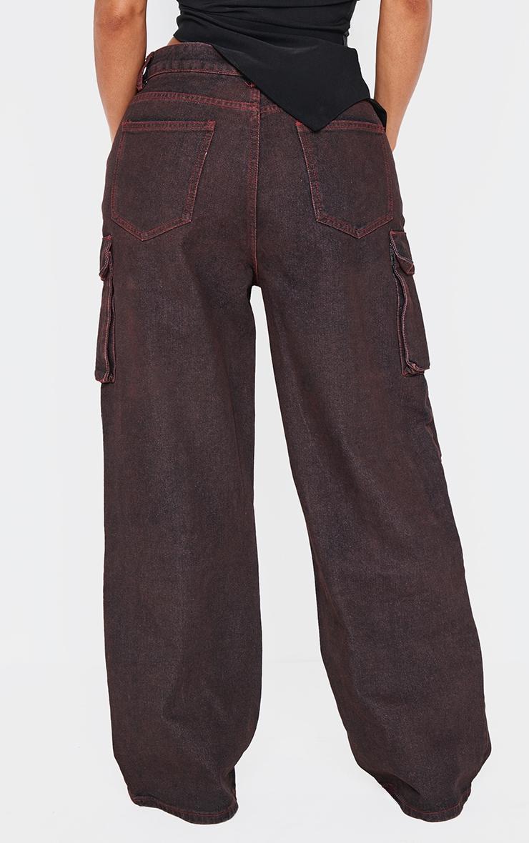 Shape Burgundy Wash Denim Pocket Detail Cargo Jeans Product Image