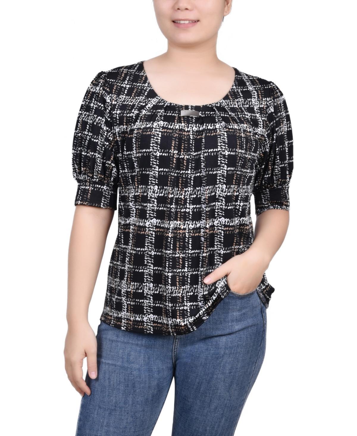 NY Collection Petite Short Sleeve Balloon Sleeve Top -NAVY SQUAR Product Image