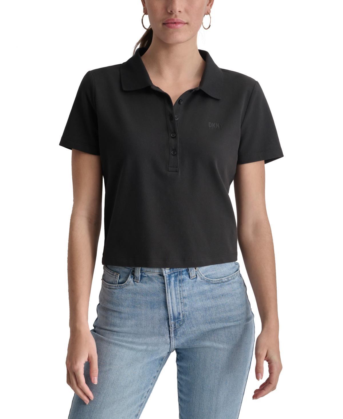 Dkny Jeans Womens Cropped Relaxed-Fit Polo Product Image