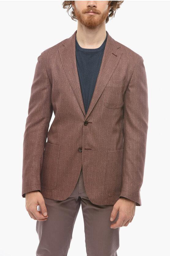 CORNELIANI Id Unlined Identity Herringbone Silk Blazer In Burgundy Product Image