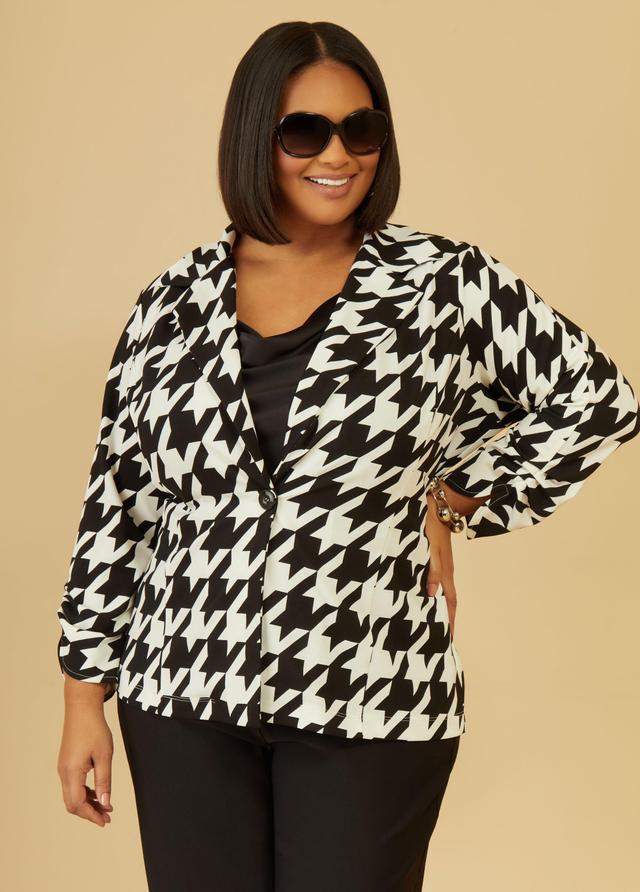 Plus Size Ruched Houndstooth Blazer Ashley Stewart Product Image