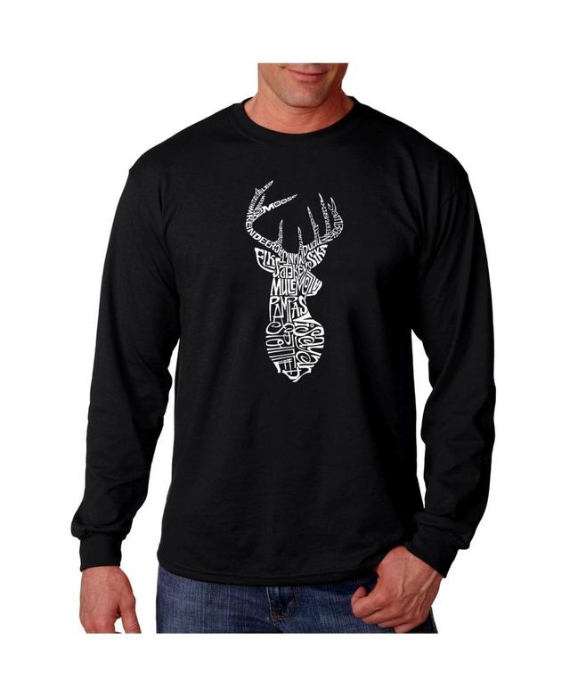 La Pop Art Mens Word Art Long Sleeve T-Shirt- Types of Deer Product Image