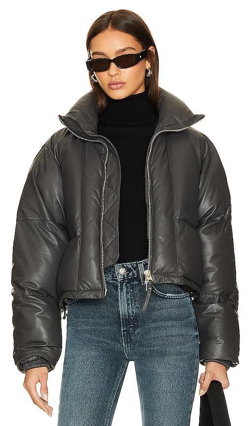 AGOLDE x Shoreditch Ski Club Edie Leather Puffer in Dark Grey Product Image