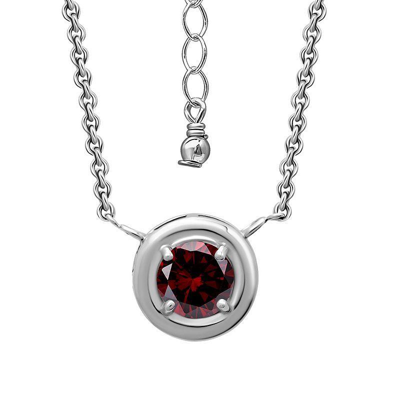 Aleure Precioso Sterling Silver Gemstone Halo Pendant Necklace, Womens Silver Tone Red Product Image