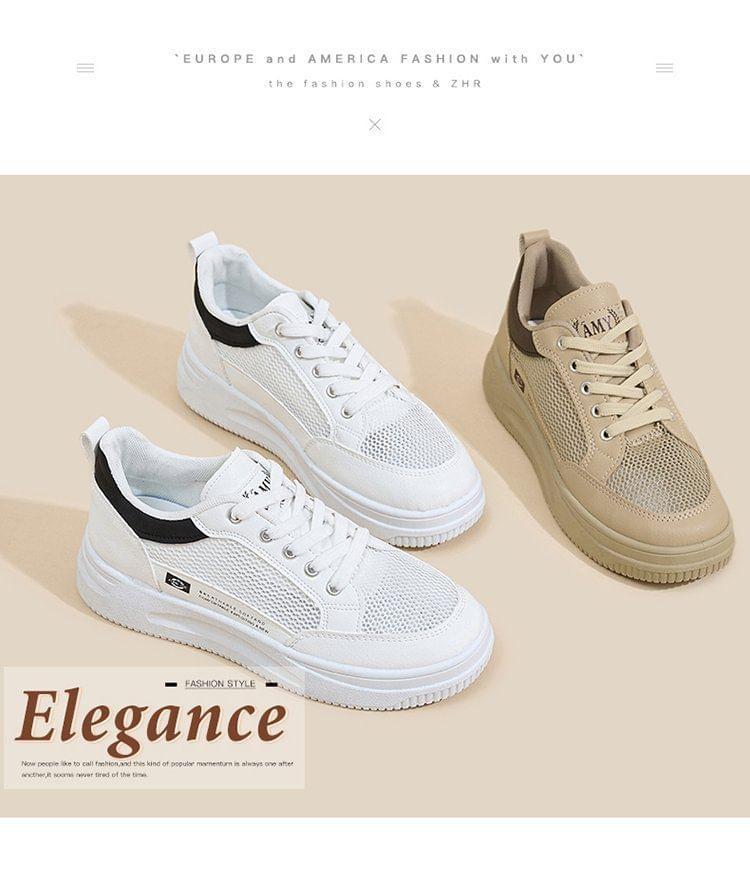 Two Tone Mesh Panel Lace-Up Sneakers Product Image