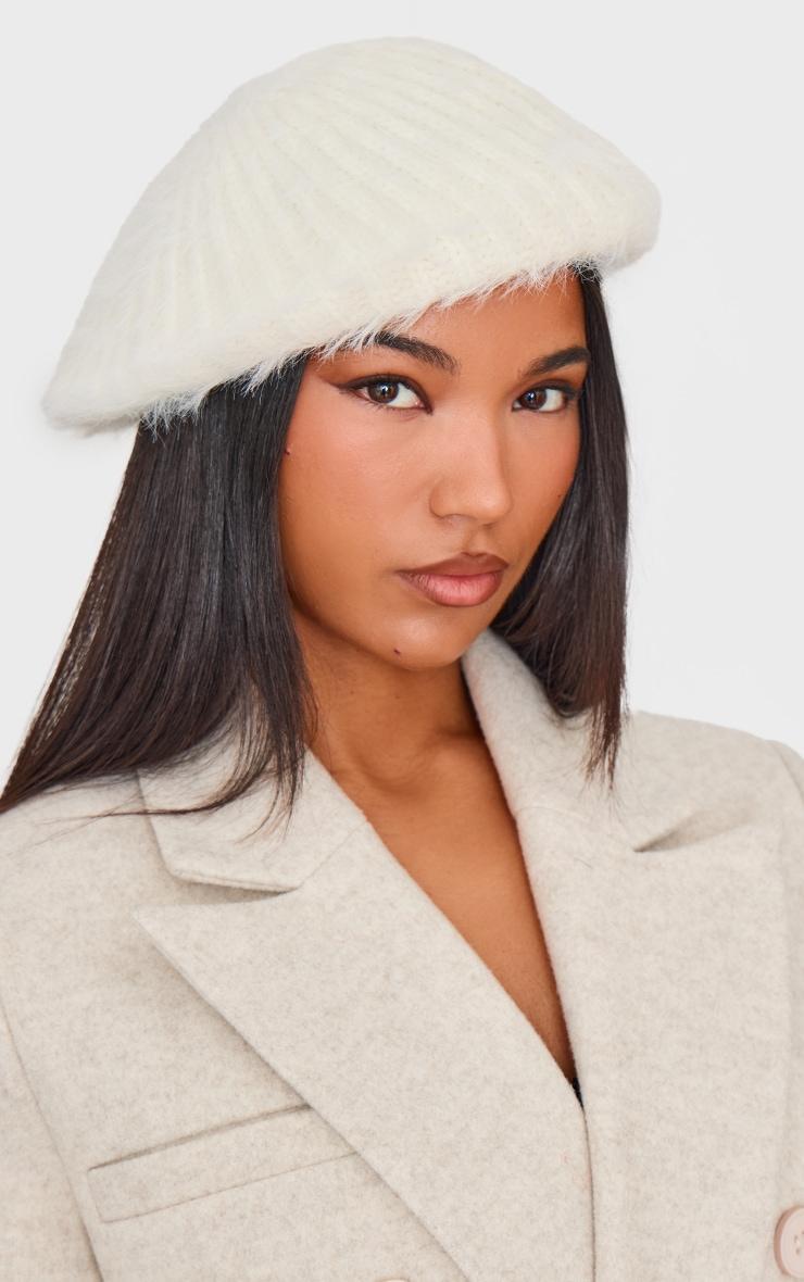 Cream Eyelash Knit Rib Oversized Beret product image