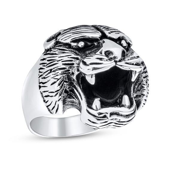 Men's Oxidized Roaring Bear Ring in Sterling Silver Product Image