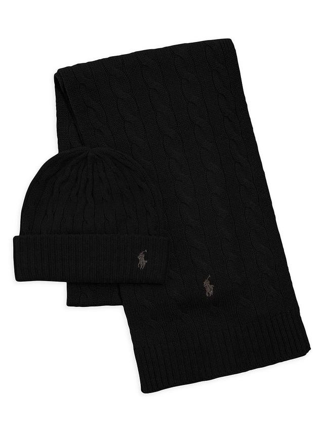 Mens Original Label 2-Piece Cashmere Cable-Knit Beanie & Scarf Set Product Image