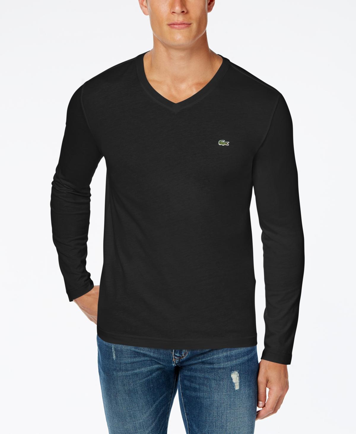 Lacoste Mens V-Neck Casual Long Sleeve Jersey T-Shirt Product Image