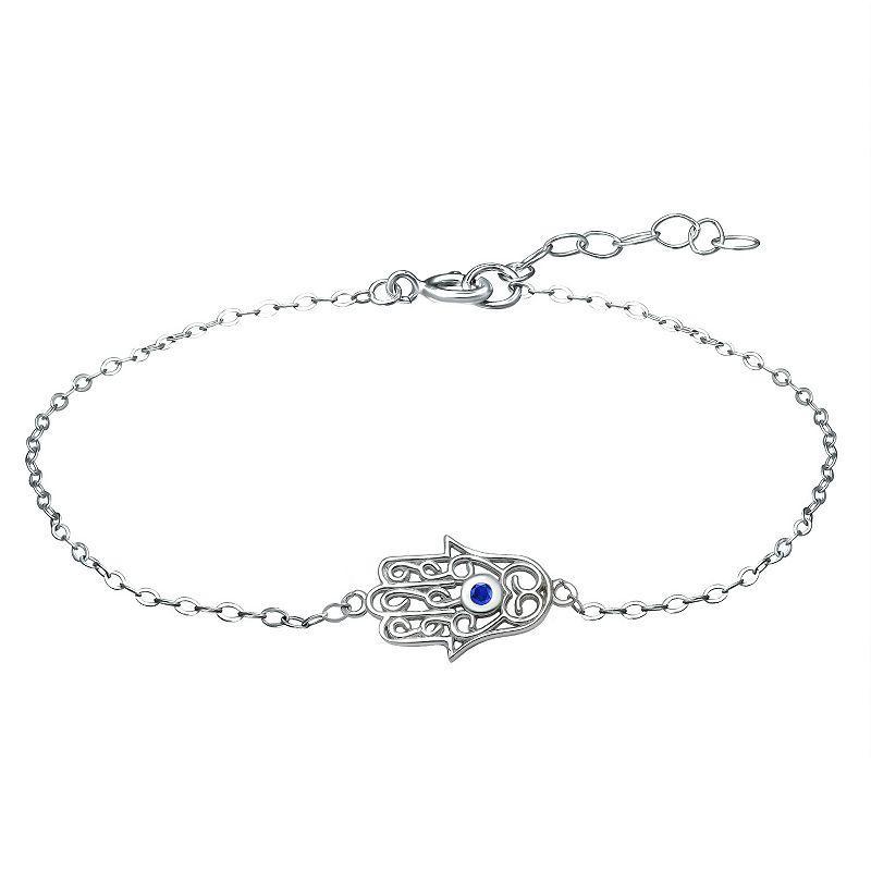 Aleure Precioso Sterling Silver Lab-Created Sapphire Hamsa Anklet, Womens Blue Product Image