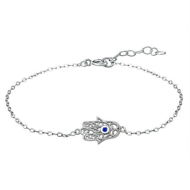 Aleure Precioso Sterling Silver Lab-Created Sapphire Hamsa Anklet, Womens Blue Product Image